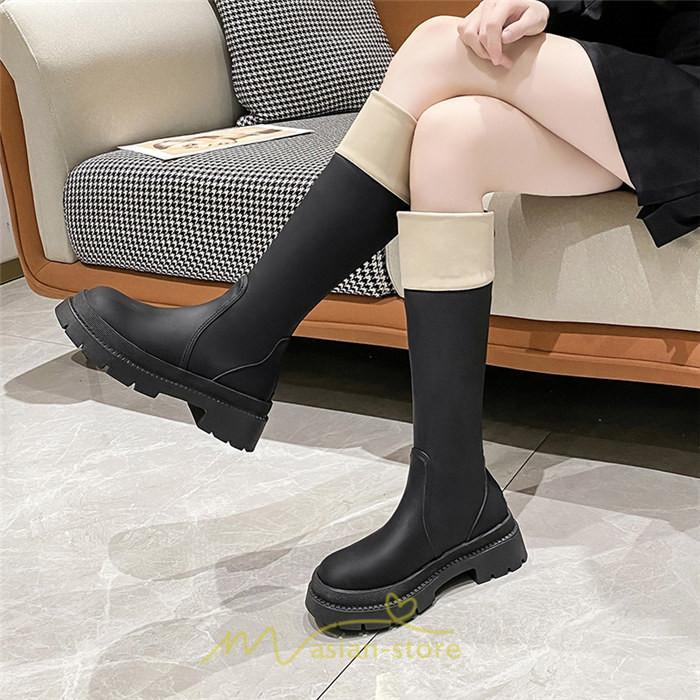 ロングブーツ | レディース ブーツ 厚底 歩きやすい 痛くない 定番 カジュアル 人気ブーツ ファスナー 黒 ブラック 美脚 おしゃれ オフホワイト 白 ブラウン