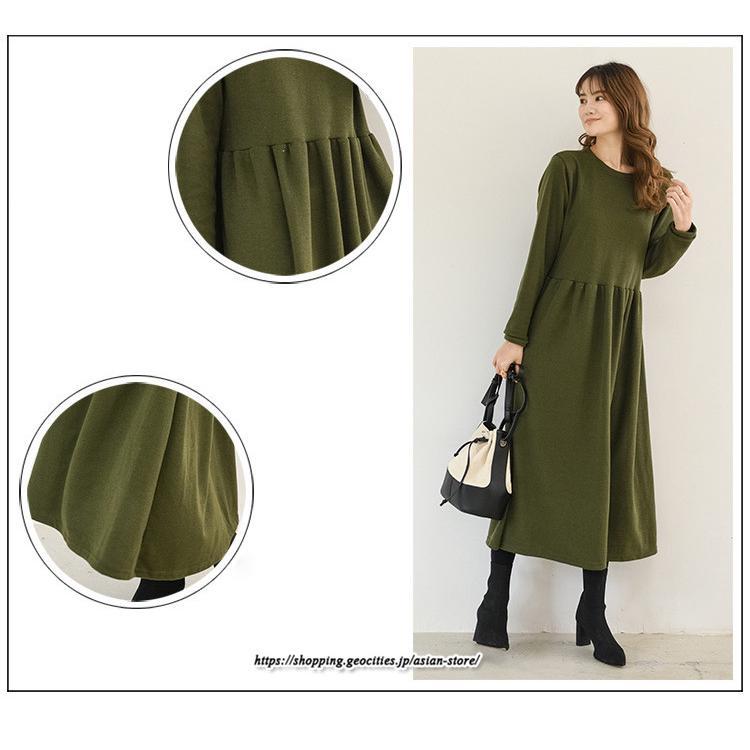 マキシ | ワンピース レディース ウエスト切替 スウェット素材 ロングワンピース タック入 L XL XXL シンプル カジュアル キレイめ 40代 通勤 オシャレ 50代 30代 20代