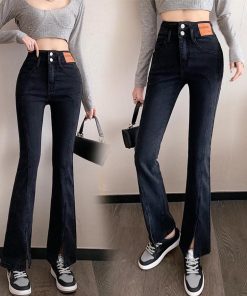 デニム | ハイウエスト デニムパンツ スリット韓国