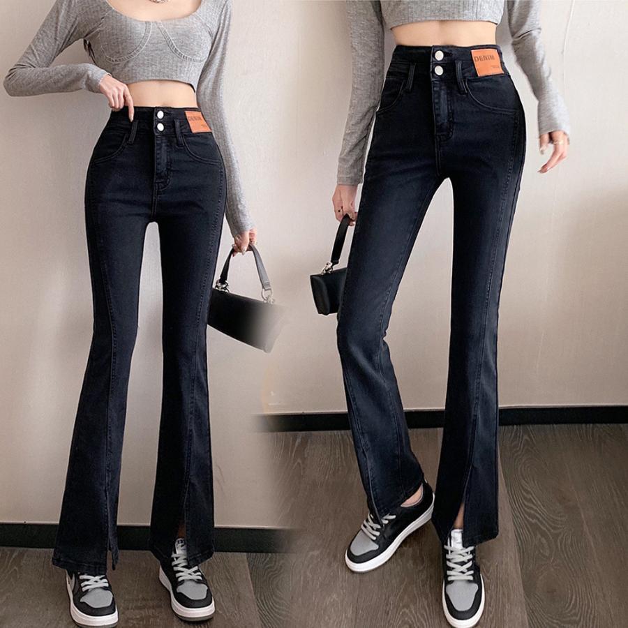 デニム | ハイウエスト デニムパンツ スリット韓国