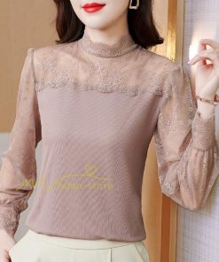 tシャツ・カットソー | カットソー レディース 長袖 春 シャツ 異素材 切り替え レース付き 透け感 20代30代40代50代 ハイネック インナー 着痩せ お出かけ カジュアル カシュクール