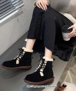 ブーツ | ムートンレディース ショート 編み上げ ボア ショート裏起毛 暖かい もこもこ 痛くない 人気 防寒 秋 歩きやすい 冬 おしゃれ 痛くない