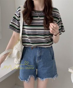 ｔシャツ・カットソー | Tシャツ レディース 40代 春夏 オシャレブラウス 韓国風 チュニック 半袖Tシャツ ストライプ柄 通勤通学 カジュアル アウター ゆったり 着痩せ お出かけ 丸首