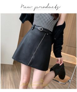 スカート | レザーボトムス ミニAライン 秋冬 レディース 革通勤 着痩せ フェイクレザー インナーパンツ付き ベルト付き ジッパー