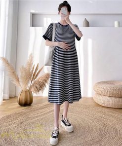 ワンピース | マタニティレディース ストライプ 着痩せ ゆる妊婦服 夏 サマーママ着 大きいサイズ 産前産後 上品 シンプル 大きいサイズ