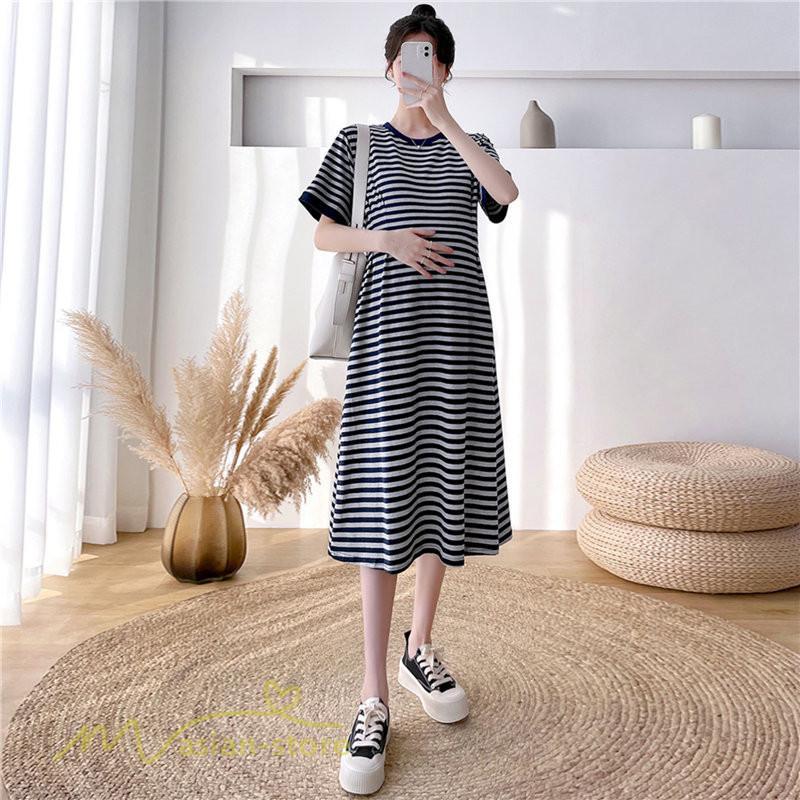 ワンピース | マタニティレディース ストライプ 着痩せ ゆる妊婦服 夏 サマーママ着 大きいサイズ 産前産後 上品 シンプル 大きいサイズ