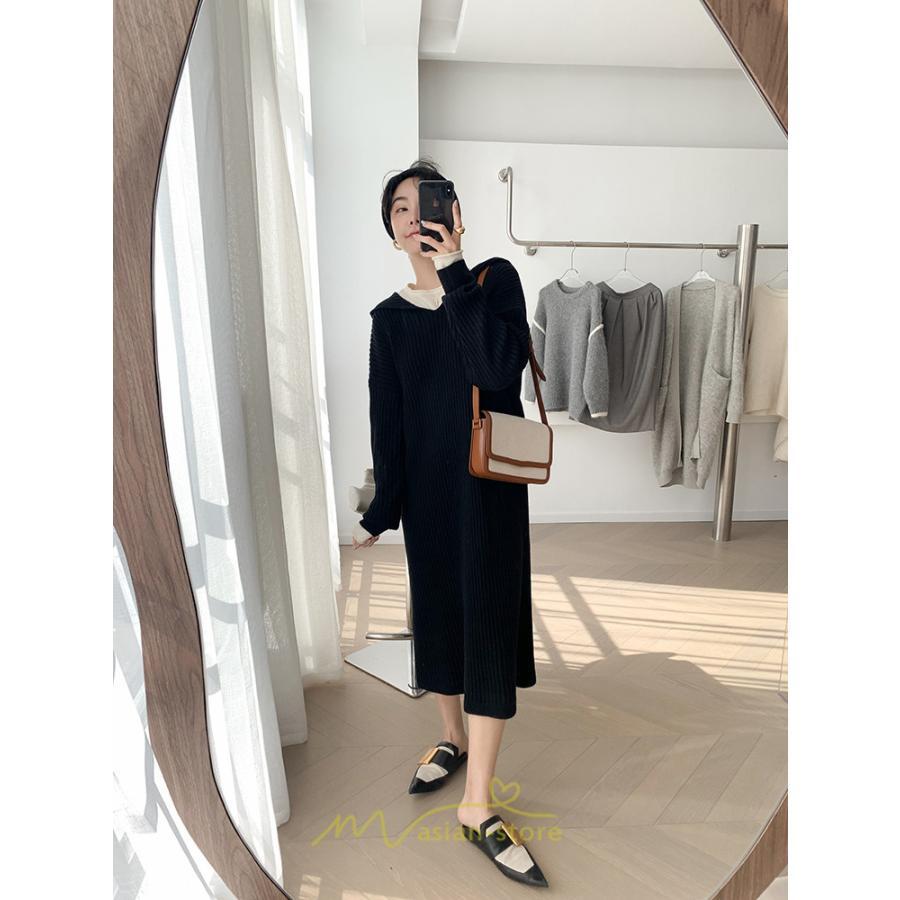 ニットワンピース | ワンピース 春 春服 レディース 長袖 ゆったり 秋 冬 ロング丈 可愛い おしゃれ 韓国風 着痩せ お出かけ 暖か 体型カバー 韓国ファッション
