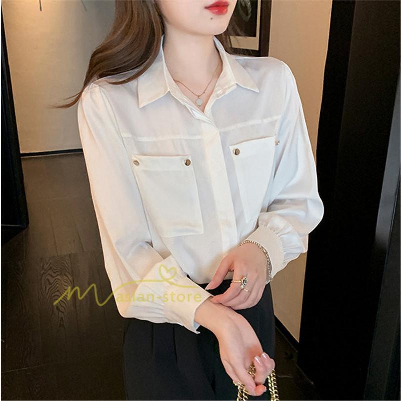シャツ・ブラウス | トップス シャツ ブラウス レディース 長袖 オフィス ホワイト OL 制服 事務服 就活 リクルート 夏物 着痩せ カジュアル 韓国ファッション 20代30代40代50代