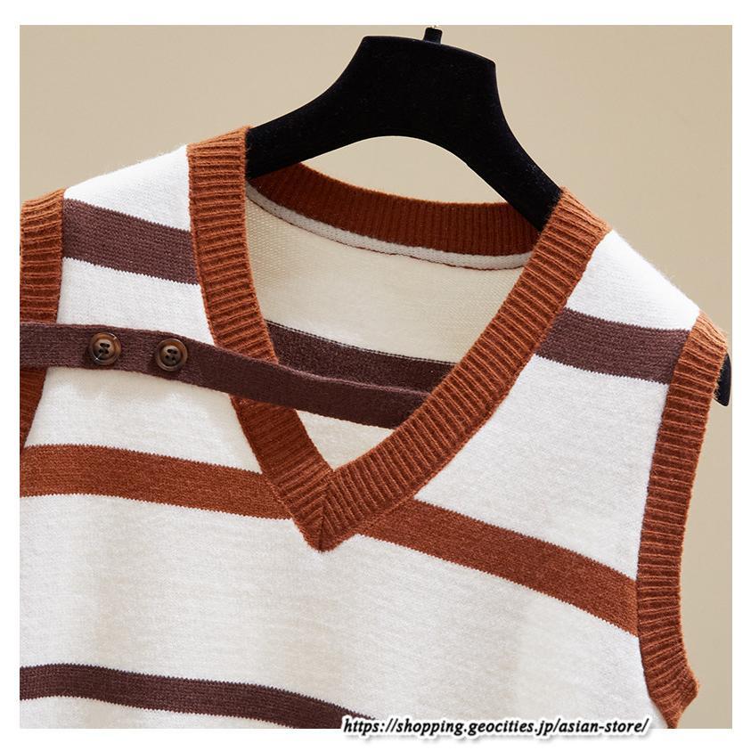 ベスト | ニットレディース トップス Vネック タンクトップ ノースリーブ 袖なし インナー ニット レイヤード風 20代30代 重ね着風 セーター 女ニット