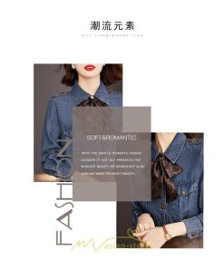 シャツ・ブラウス | デニムシャツ シャツ トップス レディース ブラウス デニム カジュアル リボン レトロ風 通勤 通学 オシャレ ナチュラル 上品 可愛い キレイめ 秋服 2022