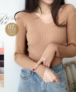 ニット・セーター | Vネック リブニット きれいめ ニット タイト シンプル おしゃれ レディース トップス 長袖
