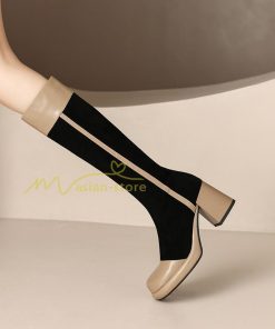 ロングブーツ | レディース ブーツ 秋冬 シューズ 靴 太ヒール チャンキーヒール 合皮ブーツ PUブーツ ロング靴 コスプレ COS くつ 大人 サイドファスナー