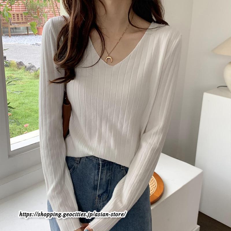 ニット・セーター | カットソー ニット レディース リブニット 長袖 秋冬 春 トップス スリム ストレッチ インナー 無地 着痩せ プルオーバー 長袖カットソー 長袖ニット 通学通勤