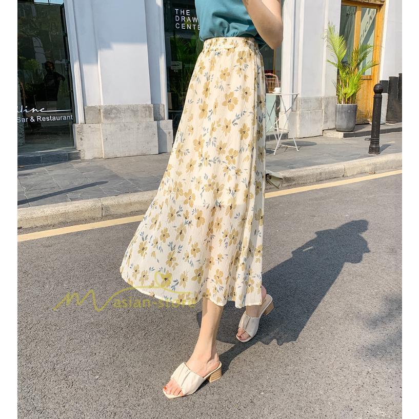 スカート | レディース シフォン フレア マキシ ロングウエストゴム マキシ花柄 ゆったり 20代30代40代50代 通勤通学 普通着 お出かけ お呼ばれ