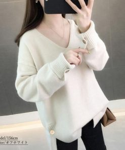 ニット・セーター | Vネック ニット ニットトップス プルオーバー 無地 ニットセーター スリット入り 秋冬 ニットソー レディース