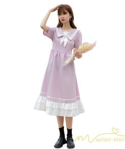 マキシ | ワンピース レディース 春夏 半袖 ハーフスリーブ ワンピース セーラーカラー ロング丈 マキシ丈 フレア お出かけ ビッグ裾幅 ゆったり ワンピース かわいい