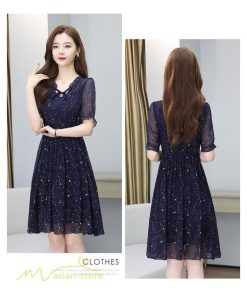 ミディアム | サマーワンピース レディース 半袖 薄手 透け感 Vネック おしゃれ カジュアル ミディアムワンピース フレア 大きいサイズ 星柄 XXL きれいめ 可愛い ワンピース