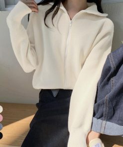 カーディガン | ジップアップニットブルゾン 韓国風 秋冬