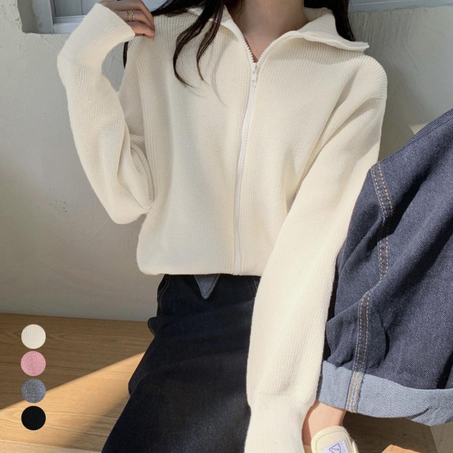 カーディガン | ジップアップニットブルゾン 韓国風 秋冬