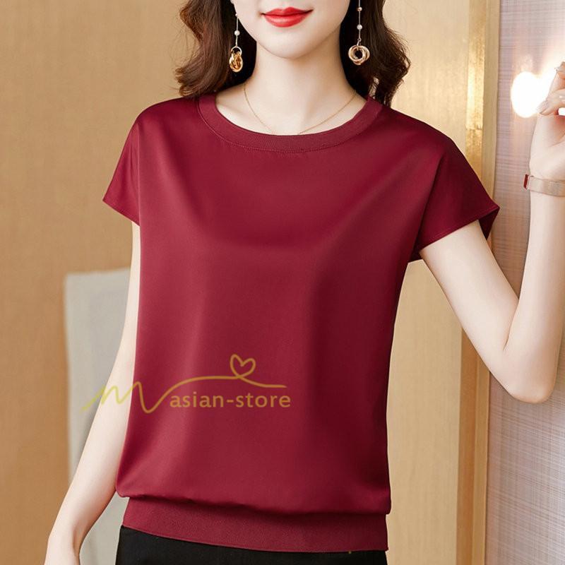 tシャツ・カットソー | トップス Tシャツ レディース 春 夏 秋 半袖 クルーネック 無地 プルオーバー 20代30代40代50代 ママ シンプル 着痩せ 大きいサイズ カジュアル 上品 お出かけ