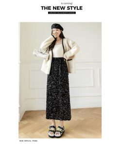 スカート | ロング マキシ フレアAライン ロングキラキラ 個性的 ハイウエスト スリット 着痩せ あったか 2022新作 体型カバー 冬 秋