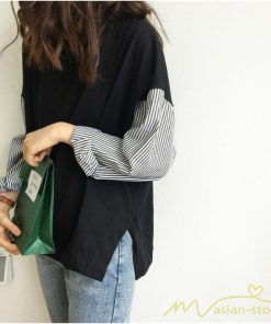 tシャツ・カットソー | Tシャツ レディース カットソー 長袖 シャツ 切り替え 可愛い スリット 体型カバー 夏服 春物 秋物 20代30代40代 トップス 黒 白 シンプル 学生 大人 女の子