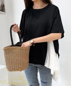 シャツ・ブラウス | ブラウス 夏服 レディース 半袖 五分袖 トップス 切り替え フェイク シフォン 涼感 通気性 無地 可愛い 女っぽい ゆったり 50代60代 大人 揺れる 30代40代
