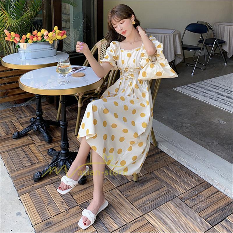 マキシ | ワンピース レディース チュニック 半袖 楽ちん 大きいサイズ 体型カバー ドット柄 カジュアル お出かけ ファッション 着痩せ 20代30代40代 エレガント 夏物
