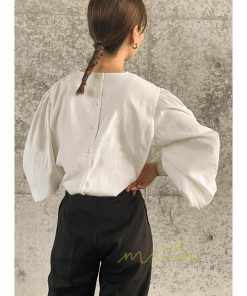 シャツ・ブラウス | 長袖ブラウス 綿100%ブラウス レディース シャツ 秋物 パフスリーブブラウス 無地 トップス 長袖 夏秋物 20代30代 可愛い ゆったりシルエット OL 大人