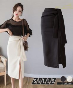 スカート | 夏 膝丈 セクシースリット タイト無地 大人 リボン 可愛い オフィス 30代40代50代 夏服 サマースカート しっかり