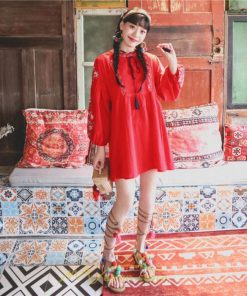 ミニ丈 | ワンピース レディース 長袖 夏秋 きれいめ 大人膝上 リゾート 花柄 おしゃれ 可愛い 通勤 お呼ばれ 綿麻 レトロ がーりー 甘め エスニック風 デート