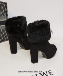 ブーツ | ショートレディース 6cmヒール ファー サイドジッパー 太めヒール 冬 保温 防寒 大きいサイズ 痛くない 冬靴 あったか オシャレ 疲れない