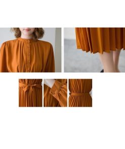 マキシ | ワンピースプリーツワンピース ロングフレアシフォンワンピース 二次会 ドレス 無地長袖リゾート ウエストリボン付き 通学通勤 エレガント M S L XL 可愛い