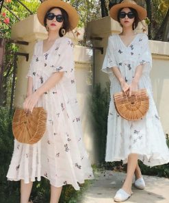 マタニティ | マタニティ綿麻フレアワンピース ゆったり花柄ワンピ 2点セット キャミソール＋ワンピース ロングリゾートワンピ 産後も着られるデザイン 柔らか 産前産後