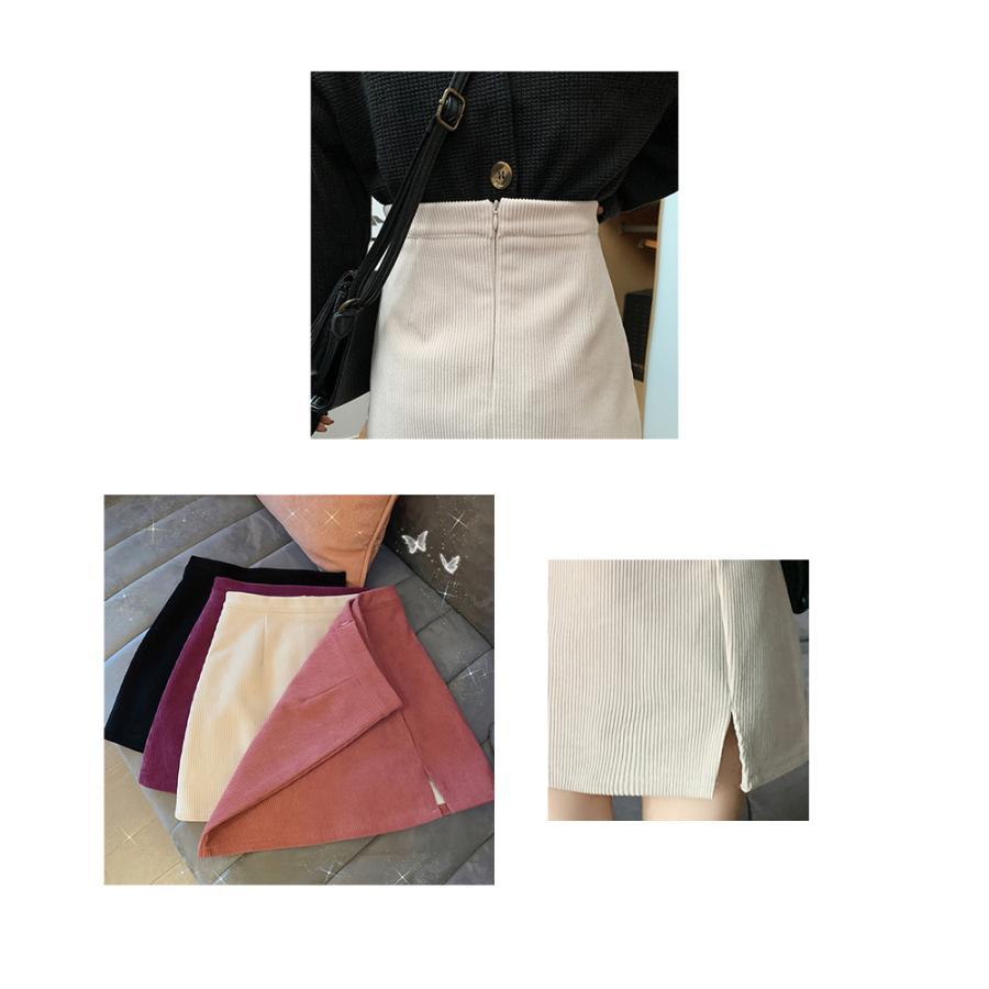 タイトスカート | ミニスリット入り Aラインスカート コーデュロイ ハイウエスト 台形美脚 スカート