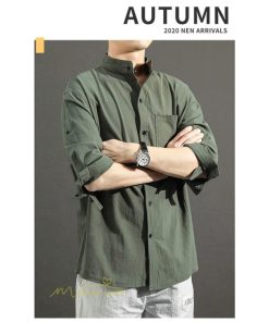 シャツ | 夏メンズ 麻 綿 カジュル 7分丈 カッコイイ ワイドゆったり 夏コーデ 新作 サマー風 スタンドカラー 日常感 無地 5XL ボタン 上品 大きいサイズ