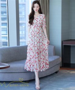 ミディアム | ワンピース レディース 着痩せ ロング丈 ロングワンピース カジュアル 花柄 Vネック 大きいサイズ ひざ下丈 サマーワンピース 40代 夏服 お出かけ 30代 20代