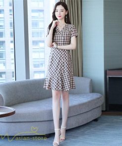 ミディアム | ワンピース チェック柄 レディース 膝丈 カジュアルワンピース Aライン フレア おしゃれ 上品 大きいサイズ きれいめ 夏服 上品 サマーワンピース エレガント