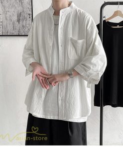 シャツ | メンズ 夏コーデ 2021新作 ライトアウター 5分袖 7分袖 スタンドカラー 麻綿 無地 カッコイイ お出かけ カジュアルトップス 薄手 夏着 アウトドア