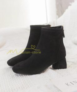 ショートブーツ | ブーティー ブーツ レディース シューズ 靴 太ヒール チャンキーヒール スエードブーツ くつ 後ろファスナー 美脚 春秋冬 大人 黒靴 スエード調