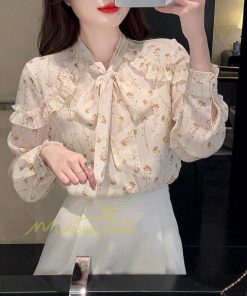 シャツ・ブラウス | ブラウス トップス シャツ レディース シフォン 無地 長袖シャツ ファッション カジュアル エレガント 細身 優雅 通勤 花柄 新作 リボン付き 上品 オシャレ OL