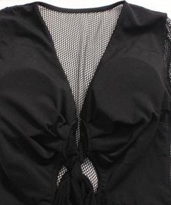 ビキニ | カシュクール 長袖 体型カバー メッシュ 背中見せ【ネ Vネック ワンピース 水着 オールインワン 水着 セクシー 水着 レディース