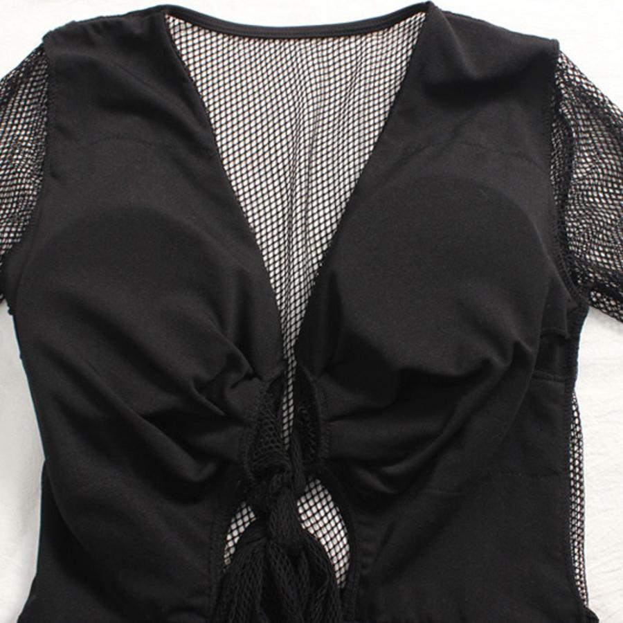 ビキニ | カシュクール 長袖 体型カバー メッシュ 背中見せ【ネ Vネック ワンピース 水着 オールインワン 水着 セクシー 水着 レディース