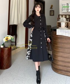 マキシ | ロングワンピース 秋物 レディース ミモレ丈 Aラインワンピース 切り替え フェイク レイヤード風 シャツワンピ お呼ばれワンピース 30代40代 着やせ 重ね着風