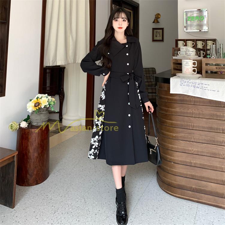 マキシ | ロングワンピース 秋物 レディース ミモレ丈 Aラインワンピース 切り替え フェイク レイヤード風 シャツワンピ お呼ばれワンピース 30代40代 着やせ 重ね着風