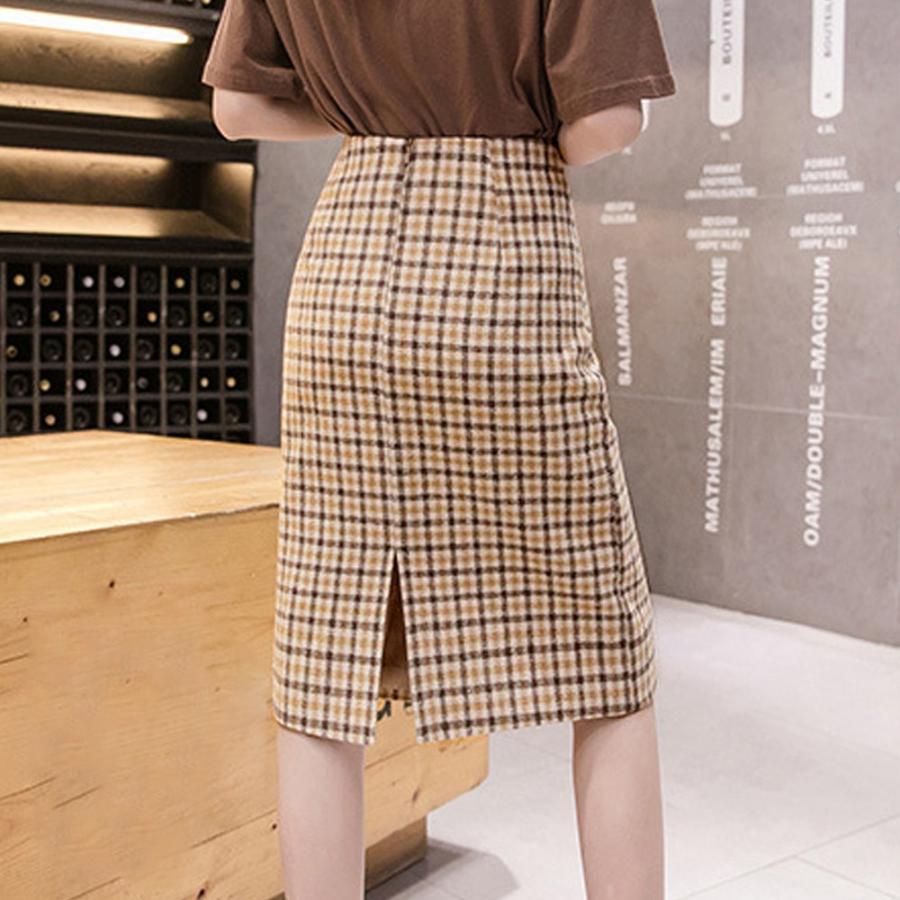 ひざ丈スカート | ハイウエスト ペンシルスカート 膝丈 チェック柄 スカート 秋冬 ミディアム丈 レディース タイトスカート