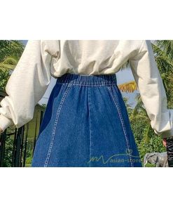 スカート | デニムウエストゴム ロングAライン 無地 ゆったりシルエット 広い裾幅 ハイウエスト Denim 秋冬 秋物 レディース 秋服 デニム