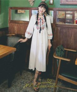 マキシ | ロングワンピース  レディース 夏 秋 夏秋 リゾート ロング ワンピ 長袖 大人 白 黄色 青 赤 四色展開 がーりー 刺繍 レトロ風 かわいい おしゃれ きれいめ 上品