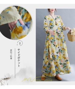 マキシ | マキシワンピース ワンピース 夏 秋 レディース マキシ丈 長袖 ロング 丸首 花柄 ロング丈 リラックス マタニティ 秋 ゆったり 秋服 夏服 体型カバー