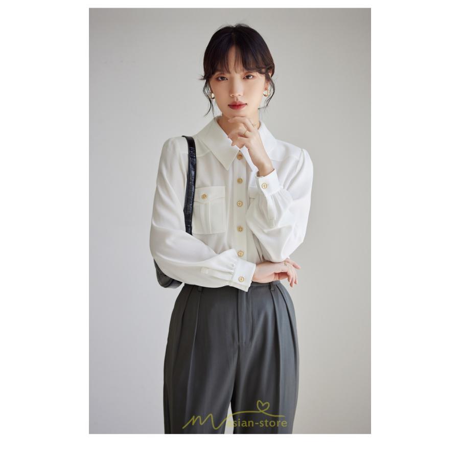シャツ・ブラウス | ブラウス レディース オフィス 白 フォーマル 長袖 おしゃれ シャツ カジュアル 制服 レギュラー 着回し オフィス 胸ポケット OL 秋服 キレイめ 通勤